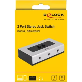 Comutador de áudio jack 3,5 mm 2 portas manual bidirecional, comutador cinzento/preto