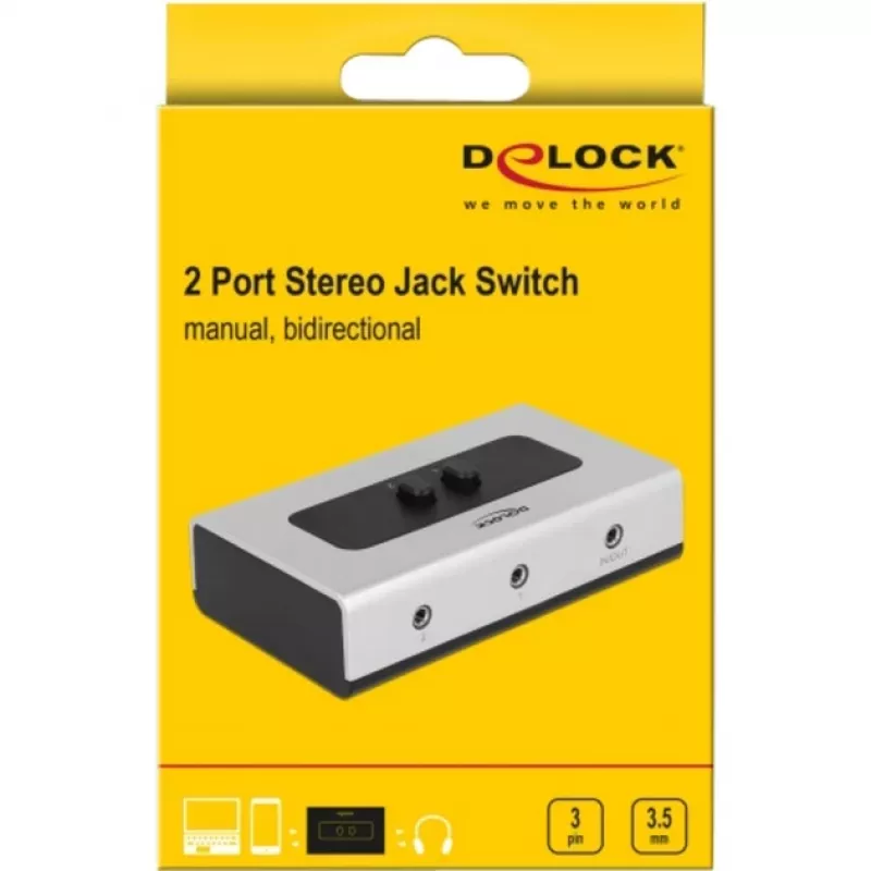Comutador de áudio jack 3,5 mm 2 portas manual bidirecional, comutador cinzento/preto