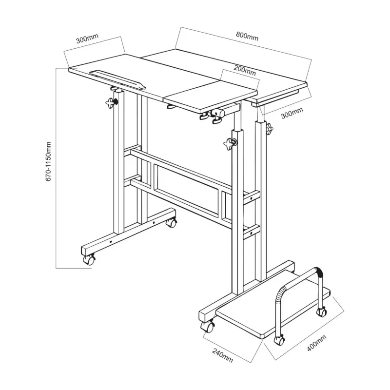 Mesa móvel para portátil Maclean, branca, 80x60cm, 50kg máx., altura ajustável 67-115cm, MC-124 W