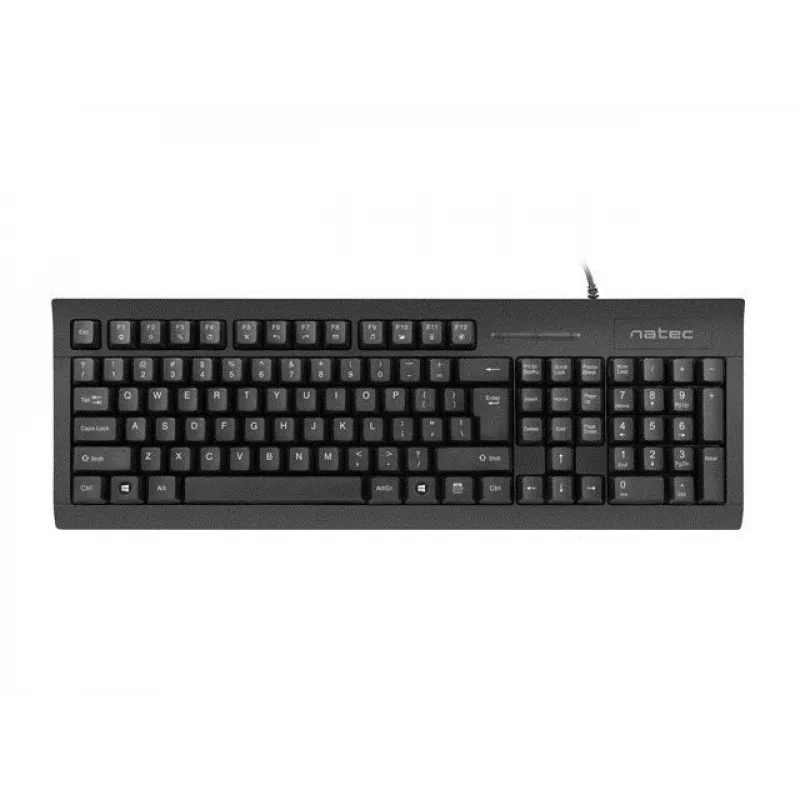 Teclado completo com fios NATEC MORAY Home/Office USB QWERTY US International preto, 104 teclas, teclado numérico