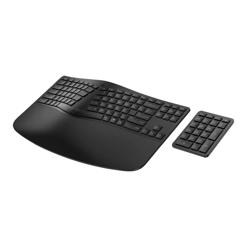 HP 960 Teclado ergonómico sem fios, tamanho completo (100%), sem fios, RF Wireless + Bluetooth, membrana, preto