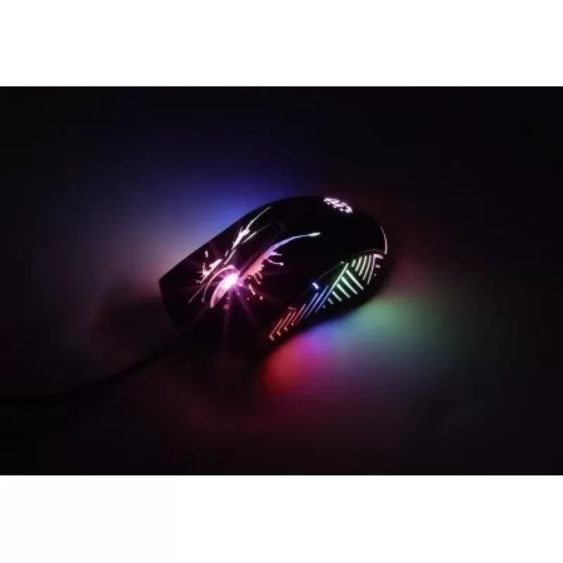 Rato gaming Manhattan com LEDs, com fios, sete botões, roda de scroll, 7200 dpi, preto com iluminação LED, três anos de garantia