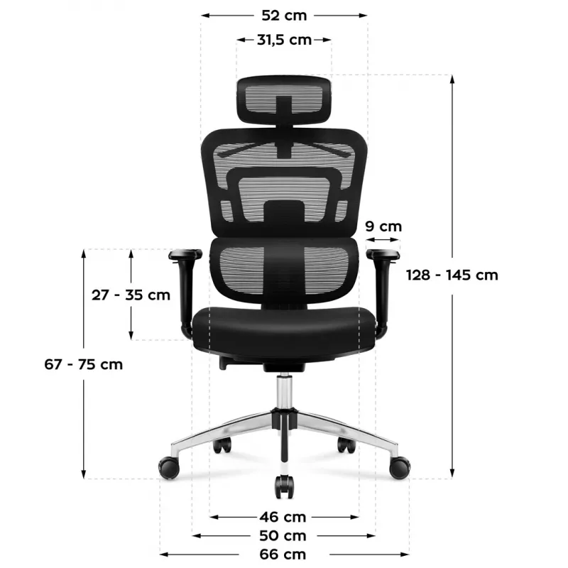 Cadeira giratória de escritório mark adler Expert 4.9 modelo 5701-65776 — malha, apoio de cabeça ajustável, apoio lombar, altura do assento 44–52 cm, carga máx. 150 kg