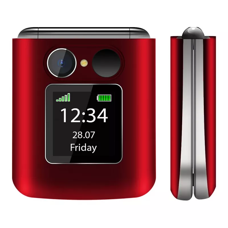 Telemóvel de concha Beafon Fold 10 Silver Line vermelho-prateado Dual SIM