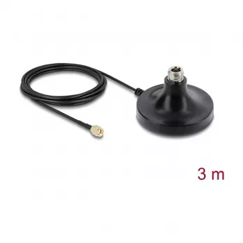 Base magnética de antena DELOCK ULA100 — 1×conector fêmea N para 1×ficha RP-SMA, cabo de 3 m, exterior, preta