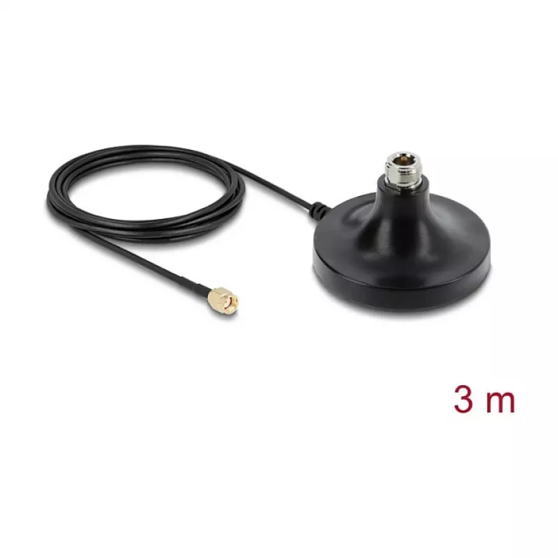 Base magnética de antena DELOCK ULA100 — 1×conector fêmea N para 1×ficha RP-SMA, cabo de 3 m, exterior, preta