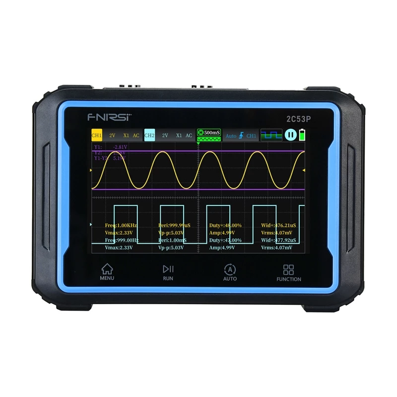Osciloscópio portátil 3-em-1 FNIRSI 2C53P com ecrã tátil de 4,3 polegadas