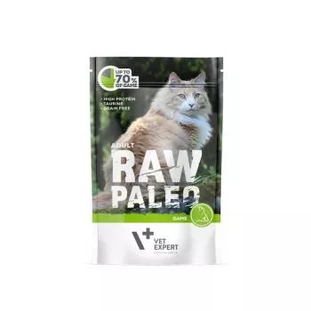 Comida húmida para gatos VETEXPERT RAW PALEO Adult veado 100 g — saco de porção individual sem cereais