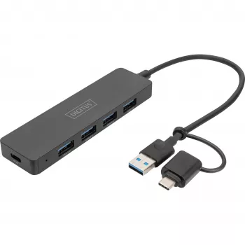 Hub USB, Digitus, DA-70235, 4 portas, USB 3.2 Gen 1, Type-A e Type-C, 12000 Mbit/s