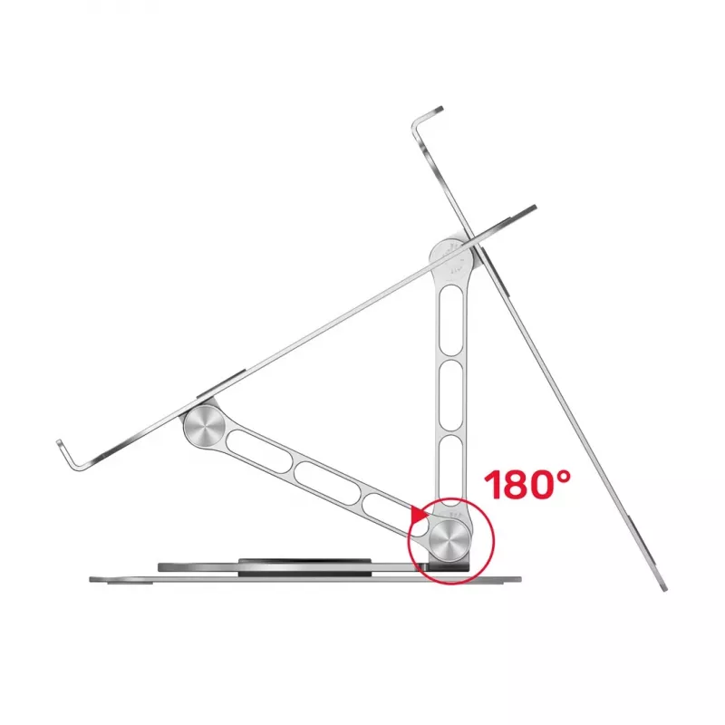 Unitek OT180SL01 suporte para portátil, em alumínio, para portáteis de 10–16 polegadas (25,4–40,6 cm), giratório 360°, dobrável, inclinação ajustável, prateado
