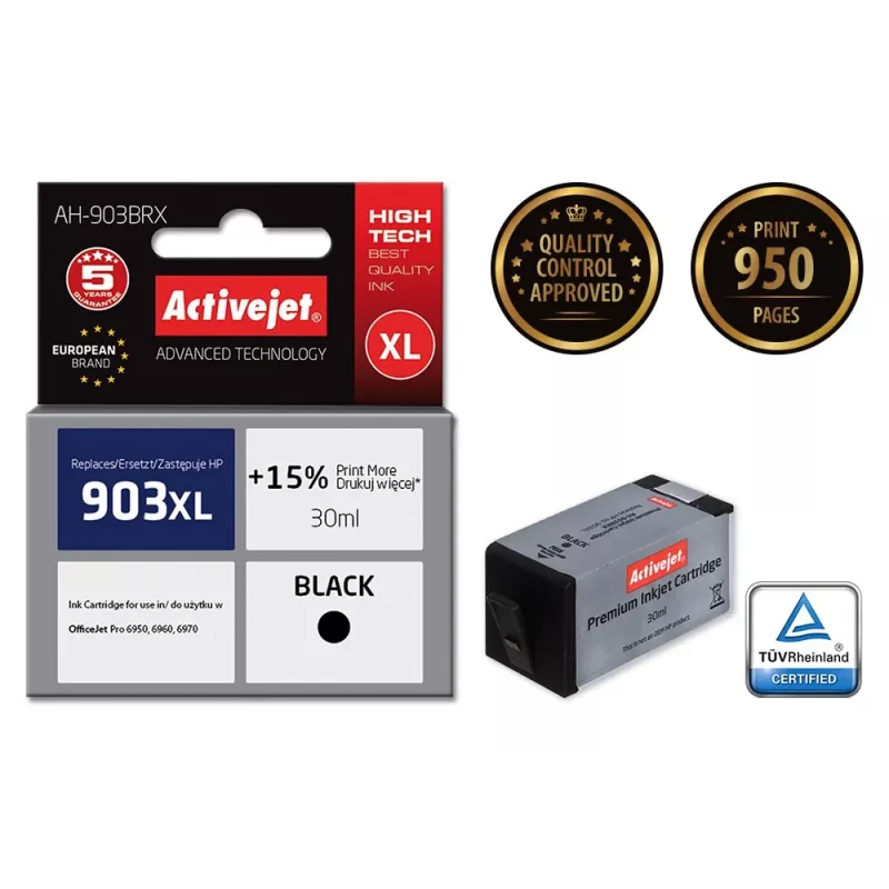 Tinta Activejet AH-903BRX (substitui HP 903XL T6M15AE; Premium; 30 ml; preto)