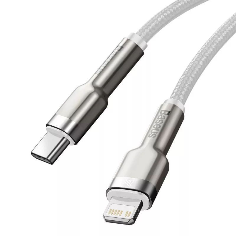 Cabo USB-C para Lightning Baseus Cafule 1 m, 20 W, caixa de zinco, branco
