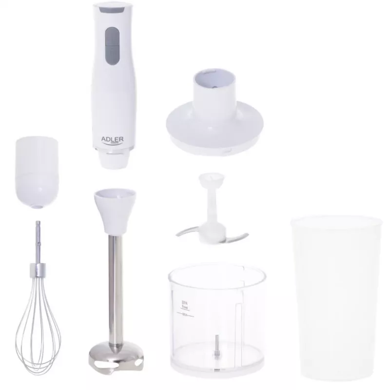 Adler AD 4620 conjunto de varinha mágica, 800 W, 2 velocidades, picador de 450 ml, copo de 750 ml, batedor, branco