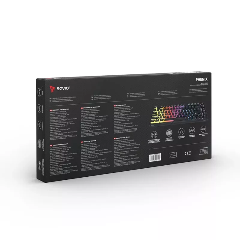 Teclado gaming Savio SAVGK-PHENIX RED PUDDING mecânico RGB Wireless