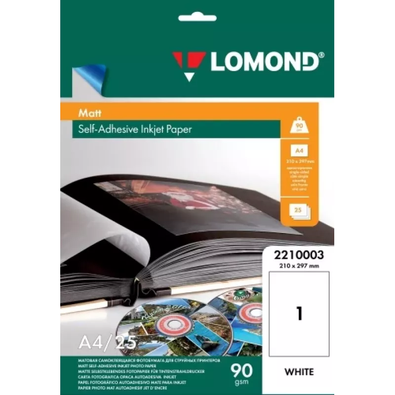 Papel fotográfico jato de tinta autoadesivo Lomond mate A4 25 folhas