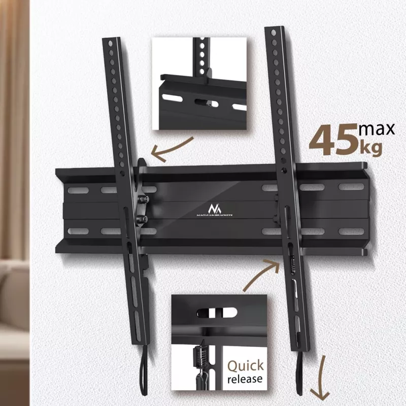 Suporte de parede para TV MACLEAN MC-748A VESA 100x100–400x400 mm inclinável preto suporta até 45 kg