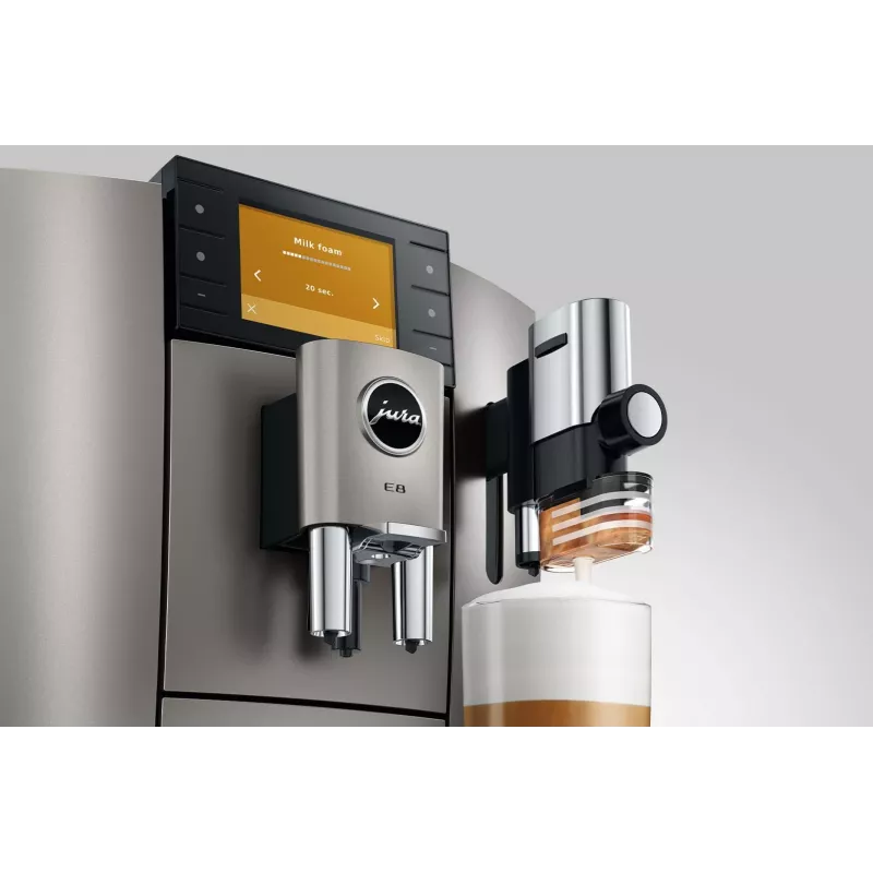 Máquina de café expresso JURA E8 automática 1,9 l prateado – 15 bar, ecrã de 3,5 polegadas, moinho, espumador de leite
