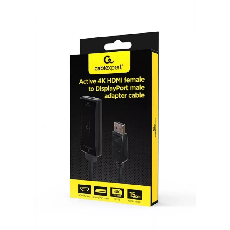 Adaptador de cabo de vídeo GEMBIRD A-HDMIF30-DPM-01 HDMI Tipo A para DisplayPort 0,15 m preto