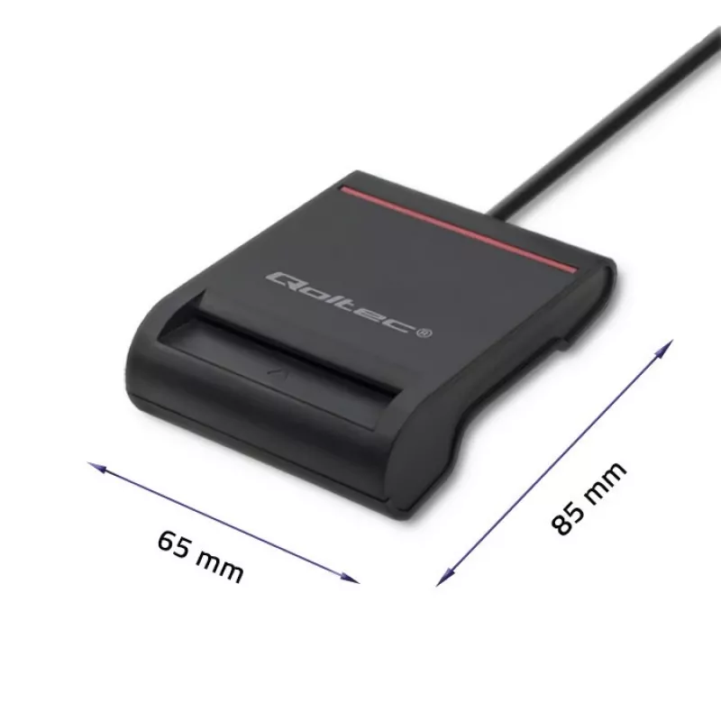 Leitor de cartões de ID QOLTEC Smart-Chip — USB, preto, 84,5×65×16 mm, 63 g
