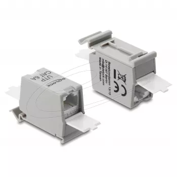 Acoplador de rede RJ45 DELOCK Cat.6A fêmea para fêmea para montagem em calha DIN, cinzento