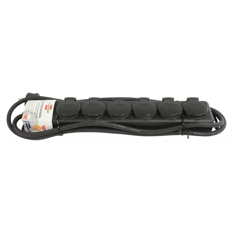 Régua de tomadas IP44 6 tomadas preto 2m H07RN-F 3G1,5 (1159970)