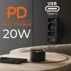 Power Splitter MACLEAN MCE248 F/B — 3 tomadas AC (1x16A, 2x6A) e 4 portas USB (2xUSB‑A, 2xUSB‑C PD 20W), ficha EU, preto