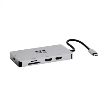 Docking station USB-C Eaton Tripp Lite, ecrã duplo - 4K 60 Hz HDMI, USB 3.2 Gen 1, hub USB-A, GbE, cartão de memória, função de carregamento PD 100W, cinzento - Docking station - USB-C - 2 x HDMI - 1GbE (U442-DOCK