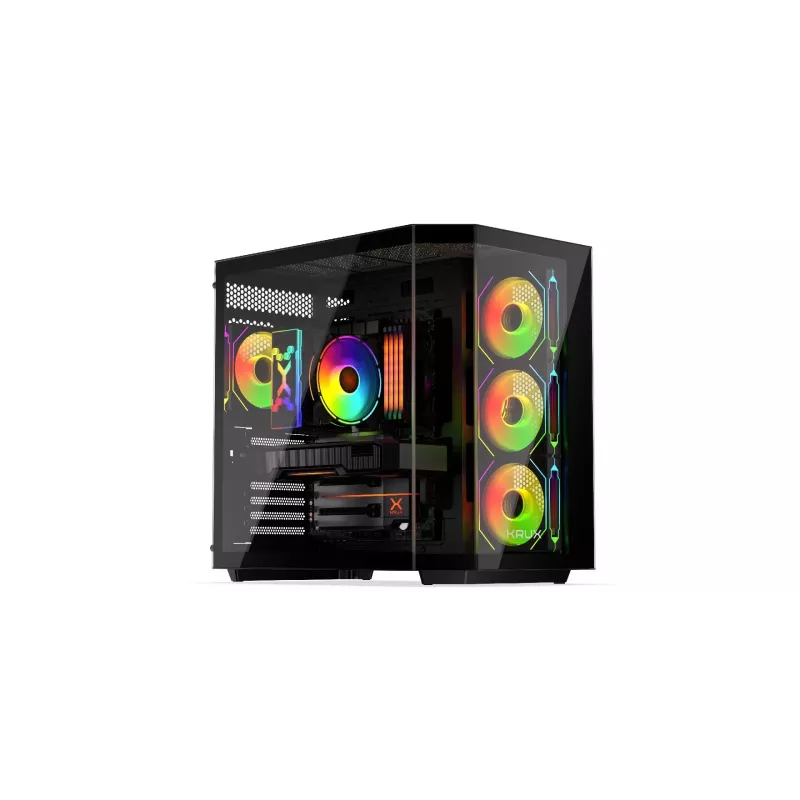 Krux Empero KRXD010 caixa de PC Midi Tower, ATX, vidro temperado, 4 ventoinhas ARGB de 120 mm, preta - placa gráfica até 420 mm, dissipador de CPU até 155 mm, 2x 3,5" + 3x 2,5" baias