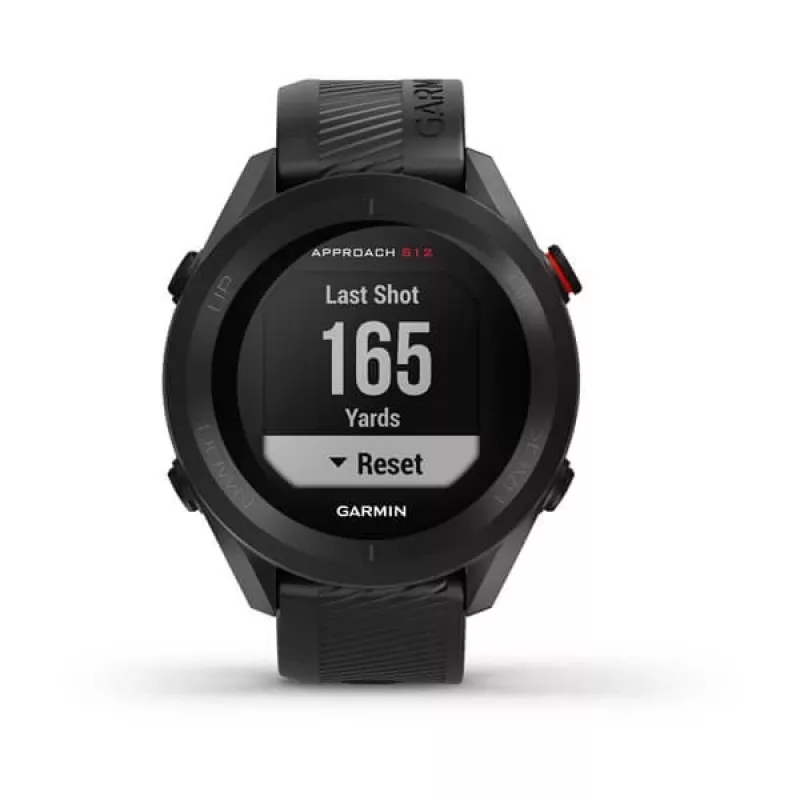 Relógio de golfe GPS GARMIN Approach S12 preto, caixa de 43 mm, bracelete de silicone, 30 h de bateria GPS