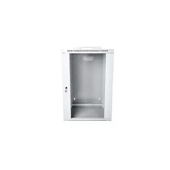 Armário de rede de parede 19 15U 600x600, porta de vidro, cinzento, design dividido, montado, 60kg