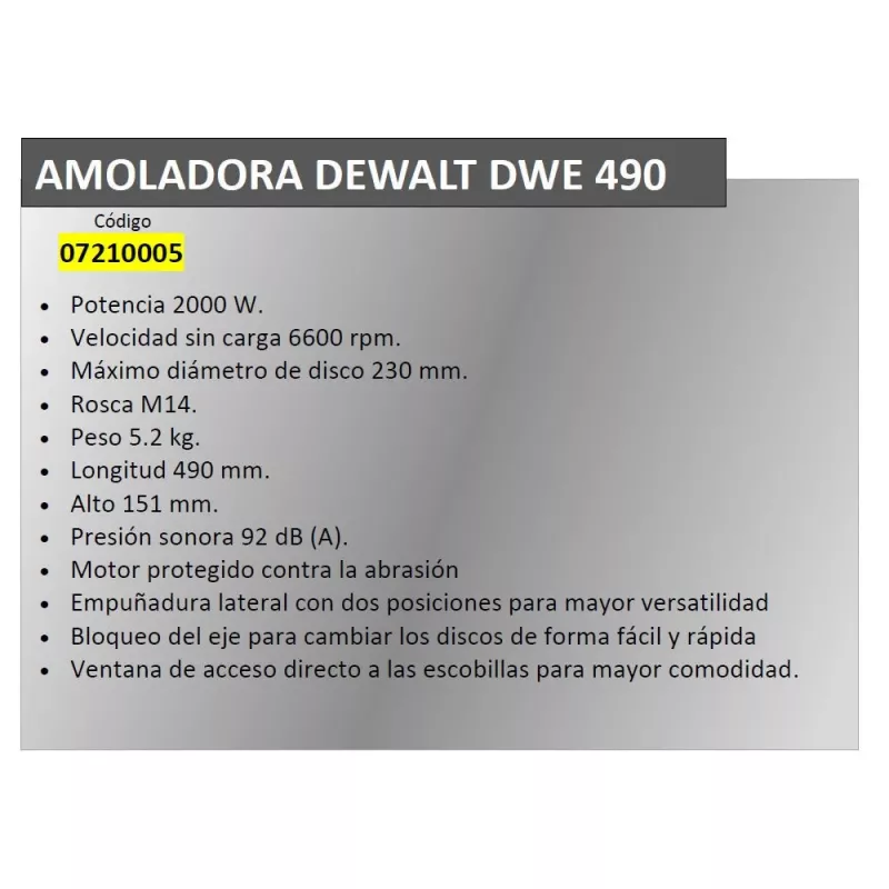 DeWALT DWE490-QS rebarbadora, 230 mm, 2000 W
