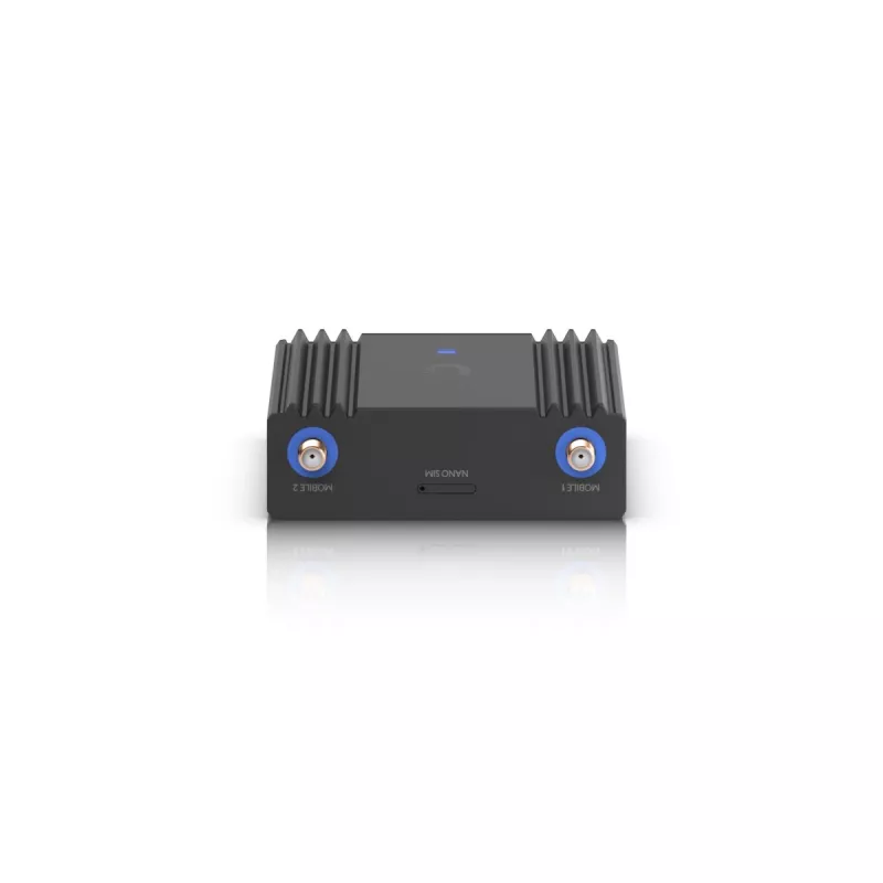 Router de rede móvel Ubiquiti UMR-Ultra — 4G LTE, NanoSIM, Wi-Fi 2,4 GHz (802.11g), 2x RJ-45, 3 antenas SMA externas, 5–30 V DC
