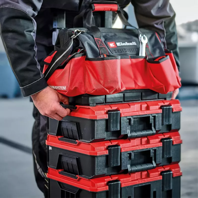 Einhell 4540036 E-Case Bag bolsa de ferramentas de sistema, poliéster, carga de 30 kg, preto/vermelho
