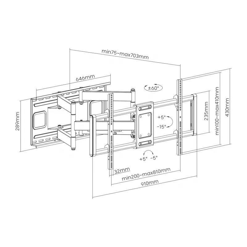 Sbox PLB-7486 suporte de parede inclinável e giratório para TV, 43-100 polegadas, até 120 kg, VESA 800x400