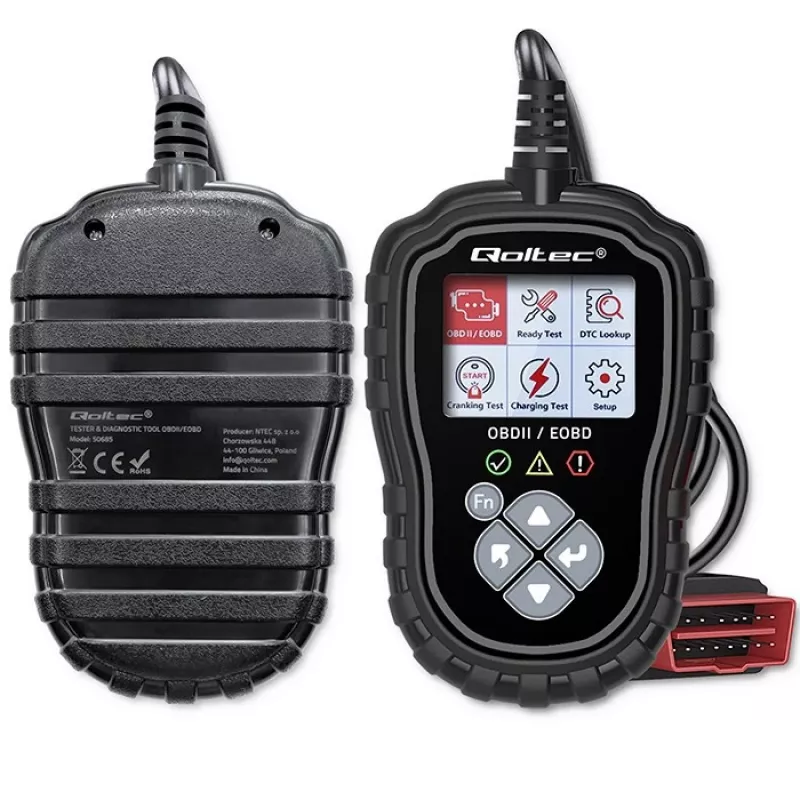 Testador de diagnóstico OBDII QOLTEC ProLine 50685 — scanner OBD-II automóvel para sistemas de 8V/25V