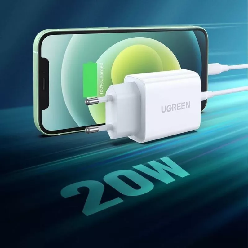Fonte de alimentação Ugreen USB Power Delivery 3.0 Quick Charge 4.0+ 20W 3A (branco)
