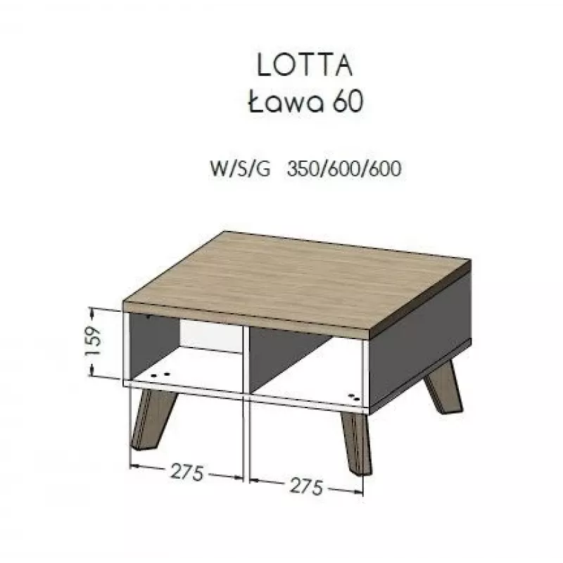 Mesa de centro Cama LOTTA 60 carvalho wotan/preto mate