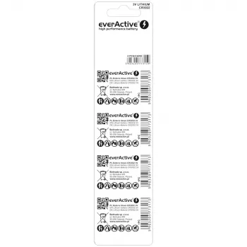 Pilha de lítio em botão everActive CR3032, 3V, 580 mAh, célula de botão, pack de 4
