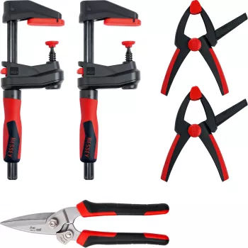 Conjunto de grampos Bessey DIY-SET1-A 5 peças incluindo 4 grampos e tesoura para chapa