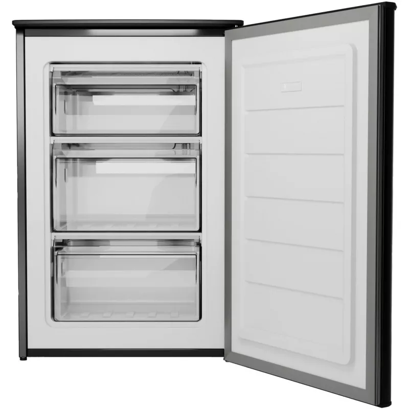 Bomann GS 7253 congelador, 87 l, classe energética C, classe climática SN-T, porta reversível, aspeto de aço inoxidável escuro, preto