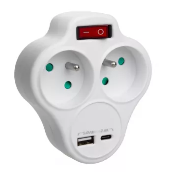 Adaptador elétrico duplo MACLEAN MCE336E com 2 portas USB, Type E