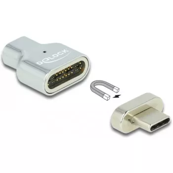 DeLOCK - Adaptador Thunderbolt / USB-C - USB-C (macho) magnético para USB-C (fêmea) - USB 3.2 Gen 2 / Thunderbolt 3 4,5 A - Suporte 8K - Prateado (66433)