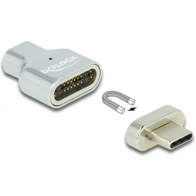 DeLOCK - Adaptador Thunderbolt / USB-C - USB-C (macho) magnético para USB-C (fêmea) - USB 3.2 Gen 2 / Thunderbolt 3 4,5 A - Suporte 8K - Prateado (66433)