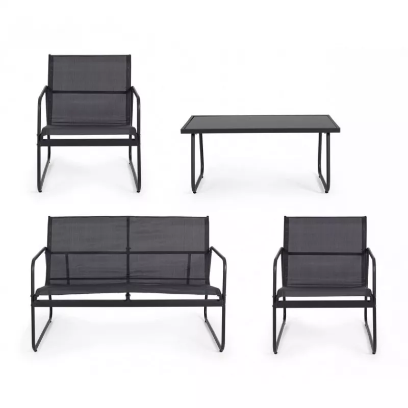 Conjunto de mobiliário de jardim Extralink BLACK FOREST têxtil duas cadeiras + espreguiçadeira + mesa dobrável preto L-0358 conjunto de mobiliário de exterior