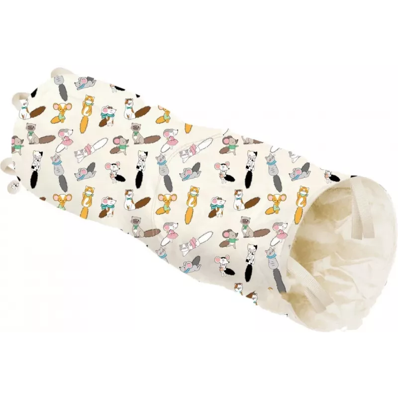 Túnel para gatos ZOLUX CHATOUILLE 100 cm com padrão de gatos e ratos — brinquedo para animais de estimação