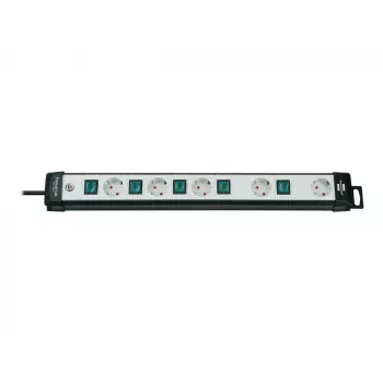 Brennenstuhl Premium-Line Technik 5 tomadas, 3 m régua de tomadas 5 tomadas preto/cinzento-claro, 3m H05VV-F 3G1,5, com interruptor individual, disposição especial das tomadas