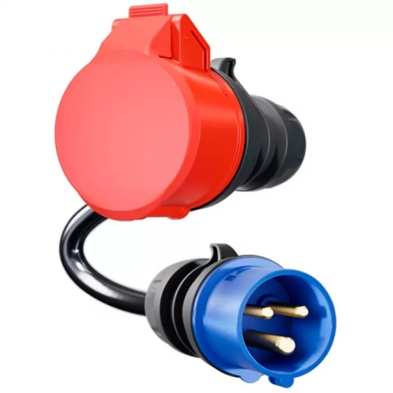 go-e CH-04-31 adaptador para Gemini flex 11 kW, CEE vermelho 16 A trifásico para CEE azul 16 A, IP55, 0,3 m, preto