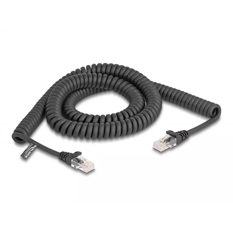 Cabo espiral DeLOCK RJ45 macho para macho Cat.5e 3 m preto