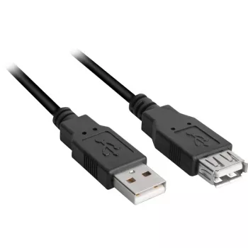 Cabo de extensão USB 2.0, ficha USB-A > conector fêmea USB-A preto, 1,0 metro, duplamente blindado