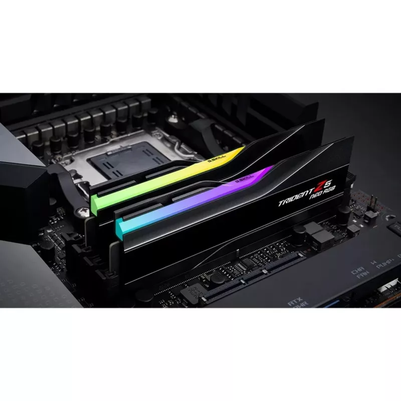 DIMM 64 GB DDR5-6000 (2x 32 GB) Dual-Kit, memória RAM preta, F5-6000J3238G32GX2-TZ5NR, Trident Z NEO RGB, AMD EXPO